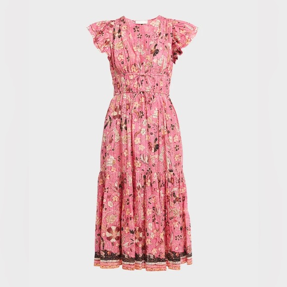 Ulla Johnson Hollyhock Angelica Floral Flutter Sleeve Midi Dress Size 2 - Picture 2 of 5